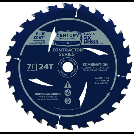 CENTURY DRILL & TOOL Circular Saw Blade 7-1/4 24T Univ Arbor Contract Series Combo Bld 10103